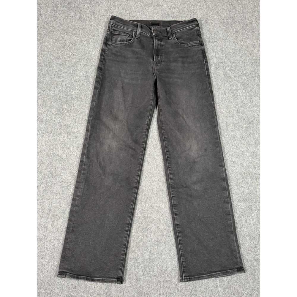 MOTHER Mid Rise Rambler Zip Flood Jeans Women's 26 Spiked Hair Art Flair Black